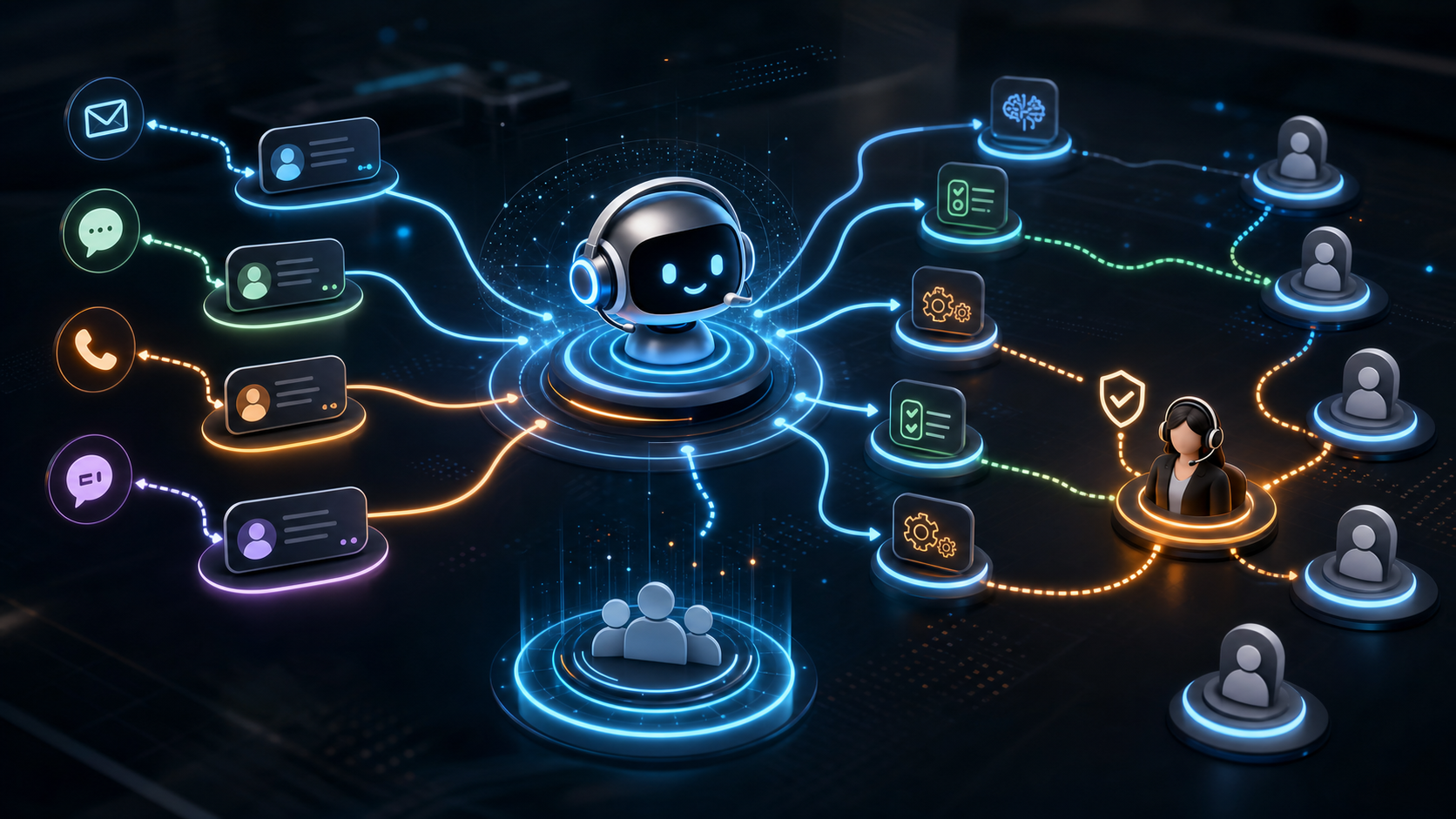 Abstract customer support AI agent roadmap thumbnail